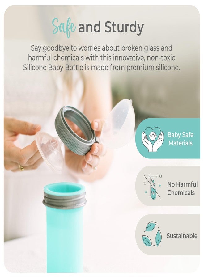 Mason Bottle 8oz Silicone Baby Bottle with Medium Flow Nipple (3+ Months) – Breastfeeding Bottle, Reusable Silicone Squeeze Pouch – BPA & BPS-Free, Non-Toxic, Made in USA (Teal) - Image 5